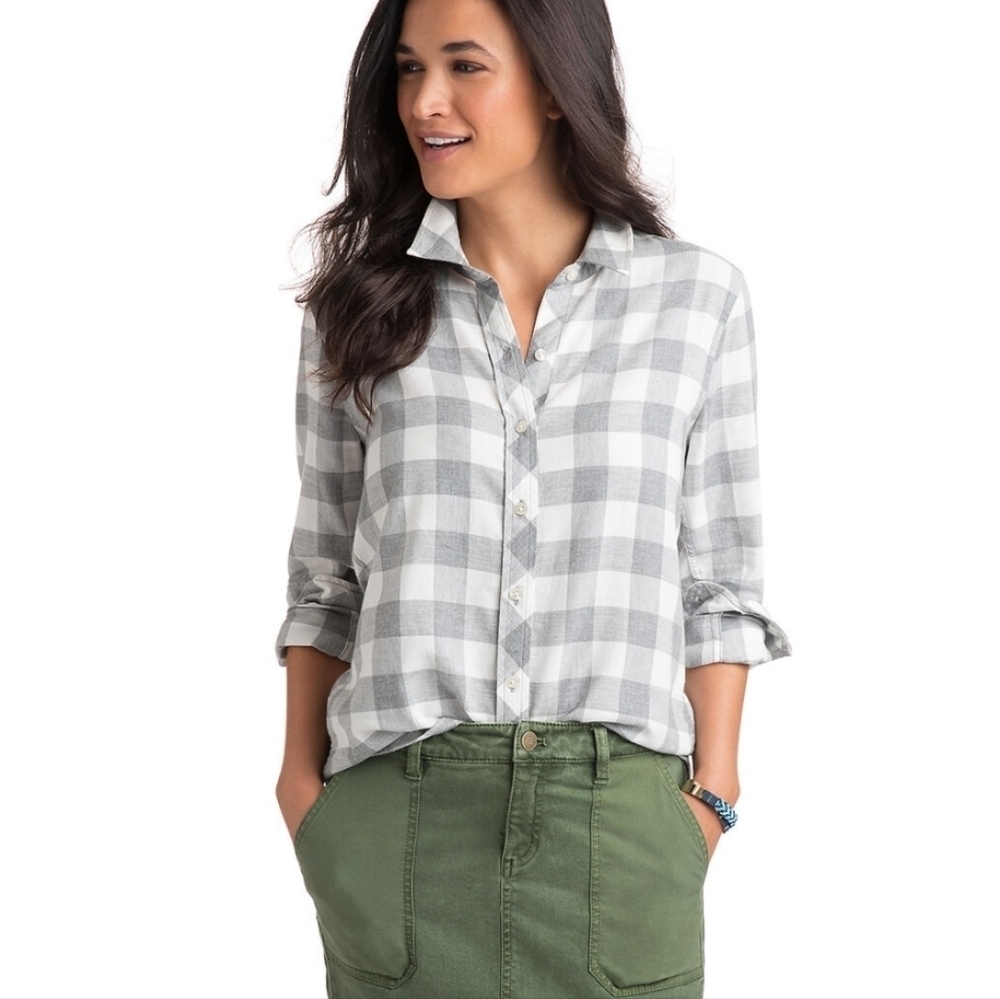 VINEYARD VINES women's gray Buffalo check button Down shirt size 10
